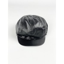 Кепи кепка гаврош об 'ємна з екокожі жіноча демісезонна з бавовняною підкладкою чорна