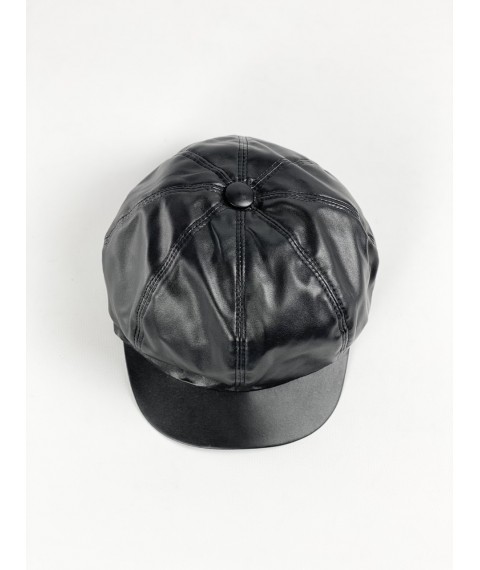 Кепи кепка гаврош об 'ємна з екокожі жіноча демісезонна з бавовняною підкладкою чорна