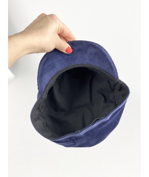 Caps women's demi-season cap with cotton lining corduroy blue