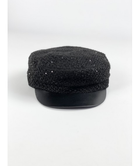 Кепи кепка жіноча демісезонна з бавовняною підкладкою з пайєтками чорна