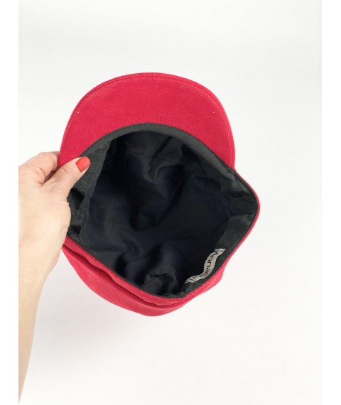 Caps women's demi-season cap with cotton lining suede red