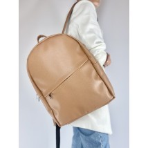 Женский городской рюкзак среднего размера с диагональным карманом из экокожи карамельный шоколад