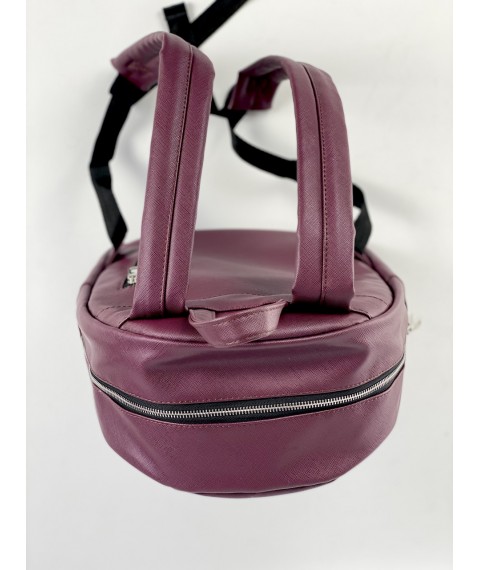 Женский городской рюкзак среднего размера с диагональным карманом из экокожи матовый фиолетовый