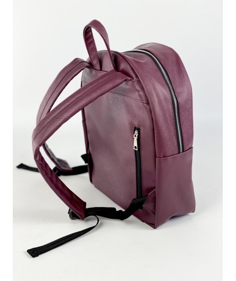 Женский городской рюкзак среднего размера с диагональным карманом из экокожи матовый фиолетовый
