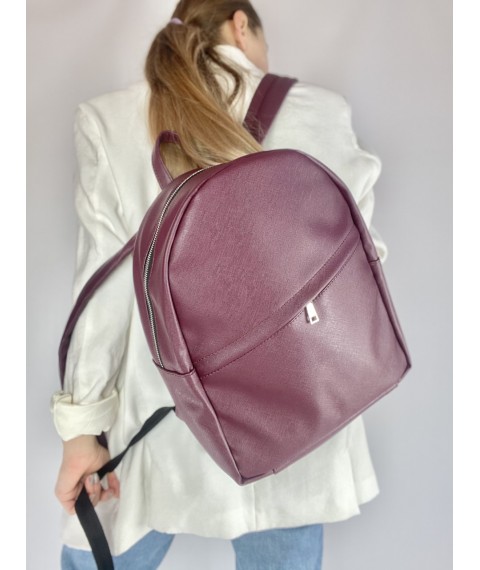 Women's Medium Urban Backpack with Diagonal Faux Leather Pocket Matt Purple