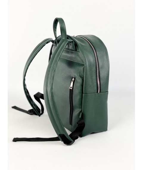 Женский городской рюкзак среднего размера с диагональным карманом из экокожи лакоста матовый зеленый RM5x4