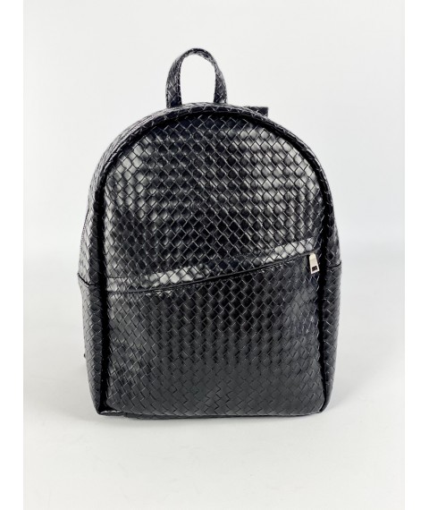 Women's Urban Backpack Medium Woven Eco Leather Black