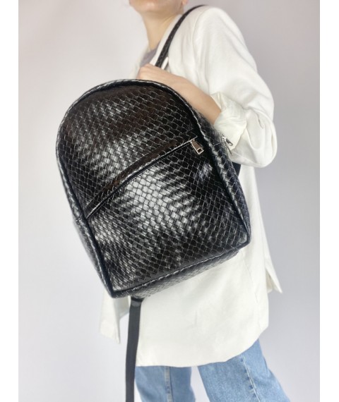 Women's Urban Backpack Medium Woven Eco Leather Black