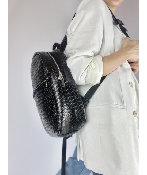 Плетеный черный женский рюкзак из экокожи  RM5x7