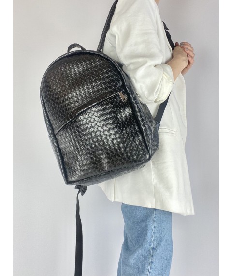 Women's Urban Backpack Medium Woven Eco Leather Black