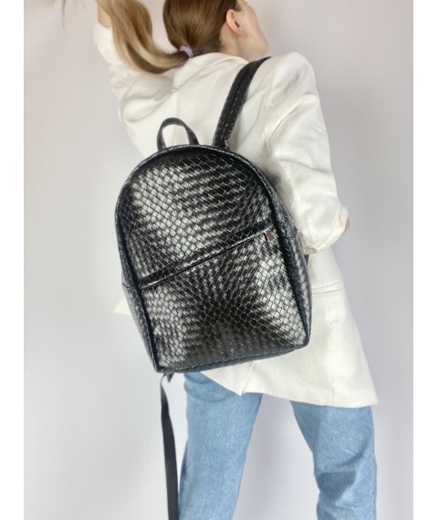 Women's Urban Backpack Medium Woven Eco Leather Black