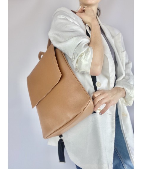 Brown eco-leather backpack for women KL1x31