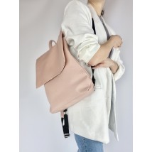 Рюкзак женский с клапаном городской средний непромокаемый из экокожи розовый пудровый  KL1x2