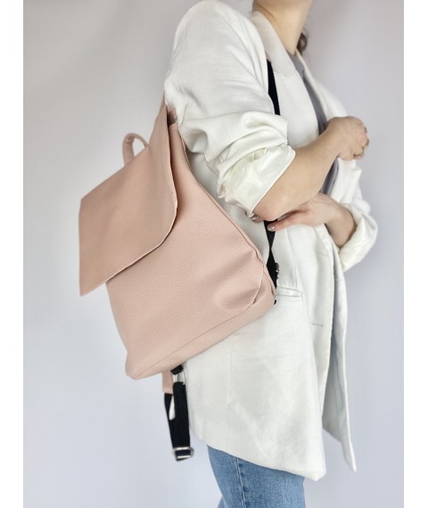 Рюкзак женский с клапаном городской средний непромокаемый из экокожи розовый пудровый  KL1x2
