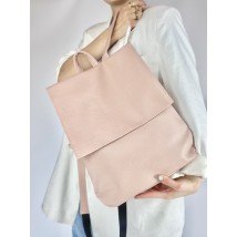 Рюкзак жіночий з клапаном міський середній непромокаємий з екокожі рожевий