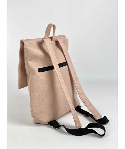 Рюкзак жіночий з клапаном міський середній непромокаємий з екокожі рожевий