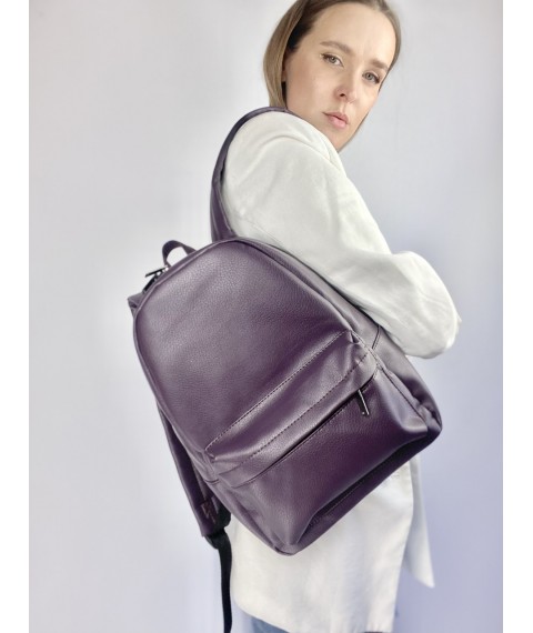 Backpack for women in the style of unisex urban medium sports eco-leather waterproof purple matte