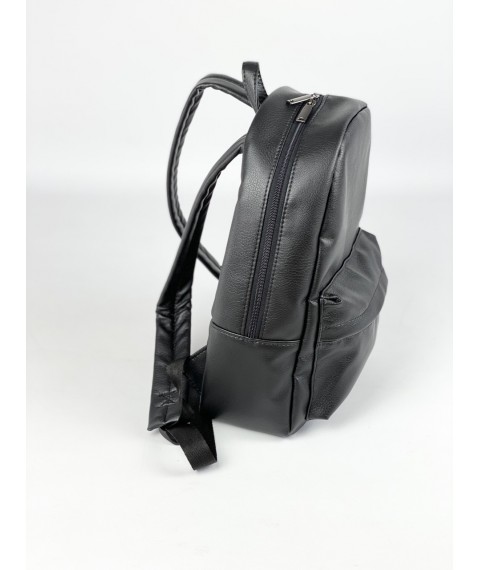 Women's city medium sports backpack made of eco-leather waterproof black matte M2x3