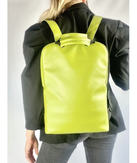 Рюкзак женский городской для ноутбука средний непромокаемый из экокожи зеленый салатовый M83x7