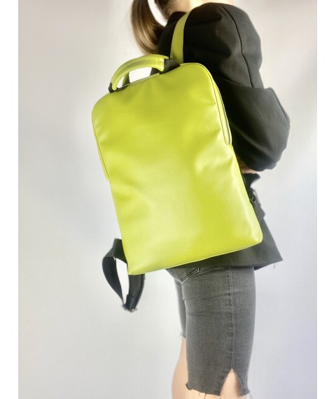 Urban women's backpack for laptop medium waterproof eco-leather green light green M83x7