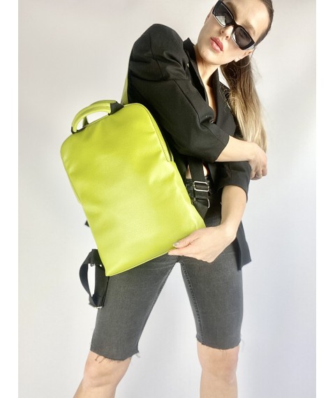 Рюкзак женский городской для ноутбука средний непромокаемый из экокожи зеленый салатовый M83x7
