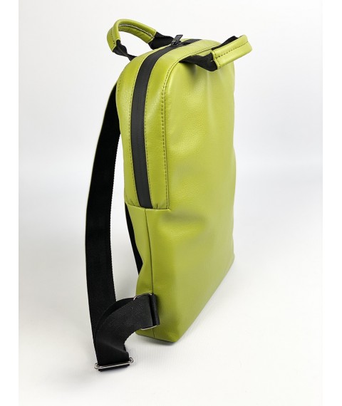 Urban women's backpack for laptop medium waterproof eco-leather green light green M83x7