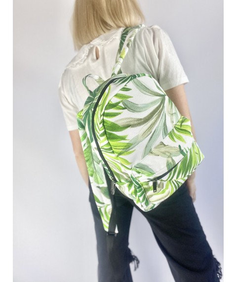 Рюкзак непромокаемый  городской женский среднего размера с розами ванильный с листьями пальмы MTKx9
