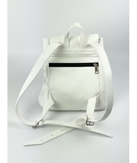 Backpack female urban medium with a flap with a tightening on the button lightweight soft eco leather white