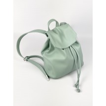 Backpack female urban medium with a flap with a tightening on the button lightweight soft eco-leather mint TVx13