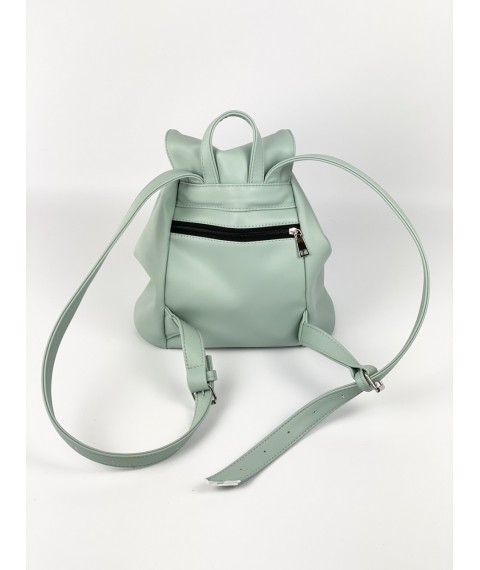 Backpack female urban medium with a flap with a tightening on the button lightweight soft eco-leather mint TVx13