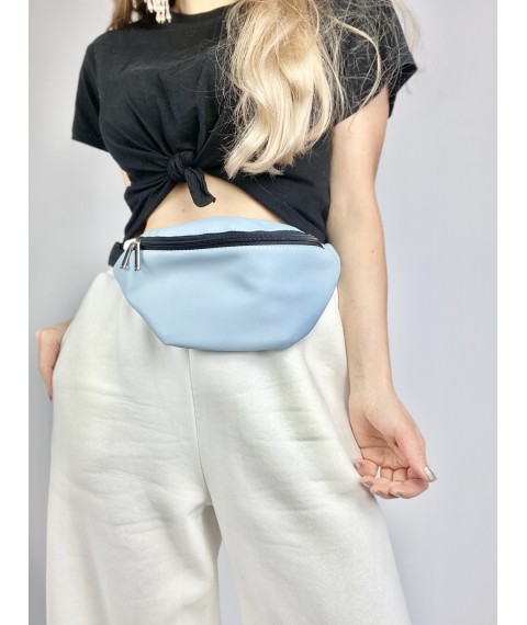 Классическая женская сумка на пояс голубая из экокожи 1PSx66