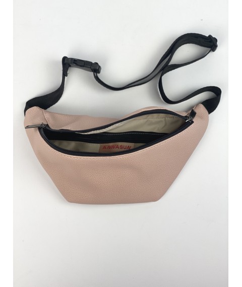 Urban women's small banana bag made of eco-leather pink powdery