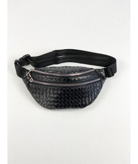 Women's belt bag banana with three compartments urban medium eco-leather black wicker matte 12PSx14