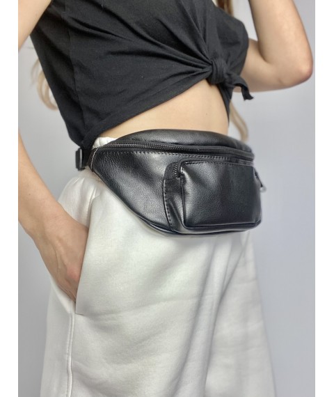 Black women's sports belt bag made of eco-leather 3PSx5