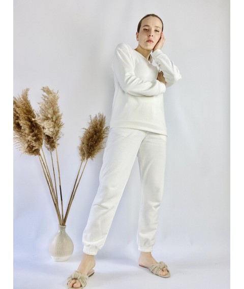Молочный белый спортивный женский костюм легкий из хлопка размер S
