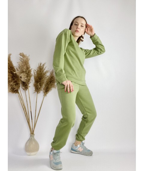 Зеленый спортивный женский костюм легкий из хлопка размер S