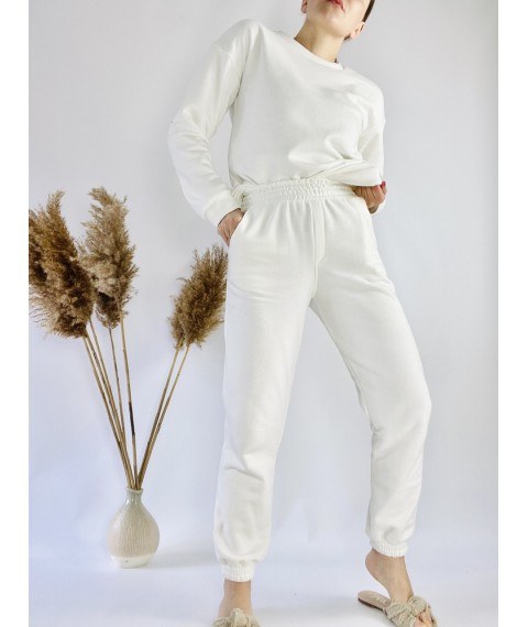 Молочный белый спортивный женский костюм легкий из хлопка размер M