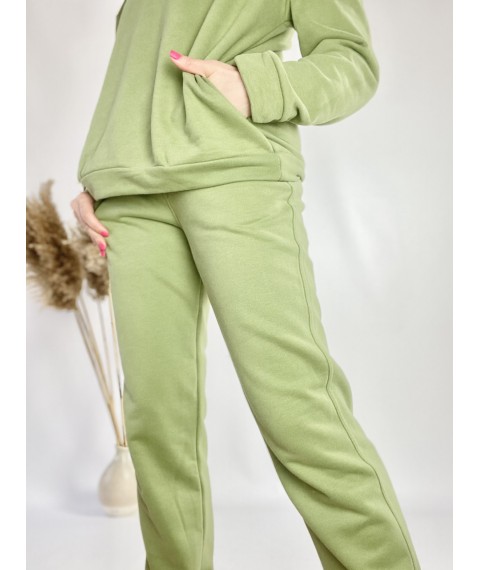 Women's green tracksuit with hoodie and skinny joggers lightweight cotton size SM