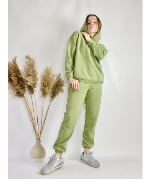 Women's green tracksuit with hoodie and skinny joggers lightweight cotton size SM