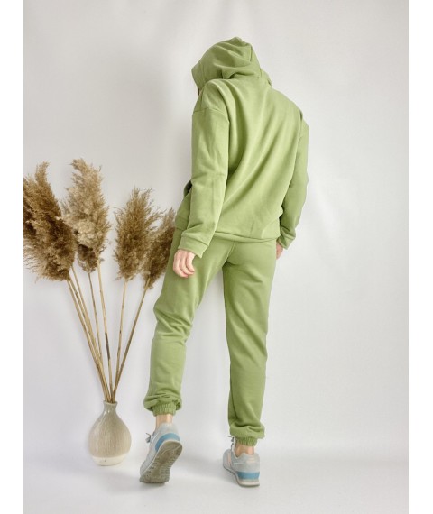Women's green tracksuit with hoodie and skinny joggers lightweight cotton size SM