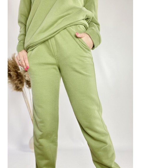 Women's green tracksuit with hoodie and skinny joggers lightweight cotton size SM