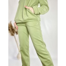 Women's green tracksuit with hoodie and skinny joggers, lightweight, made of cotton, size ML