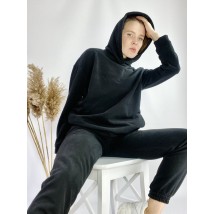 Черный спортивный женский костюм с худи и заужеными штанами-джогерами  легкий из хлопка размер M-L