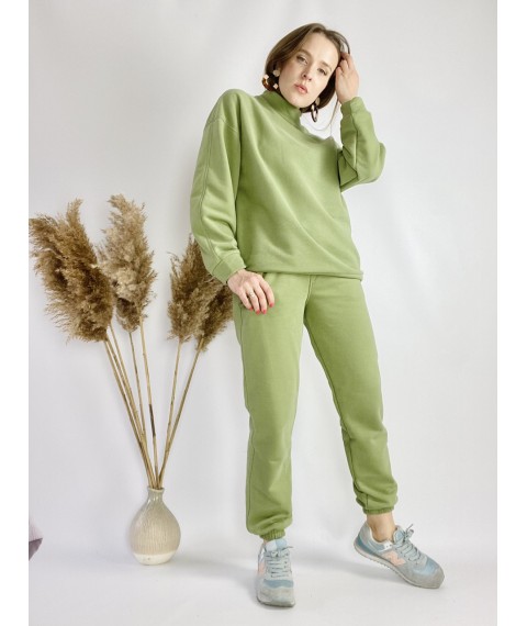 Women's green tracksuit with oversized sweatshirt made of cotton, size SM