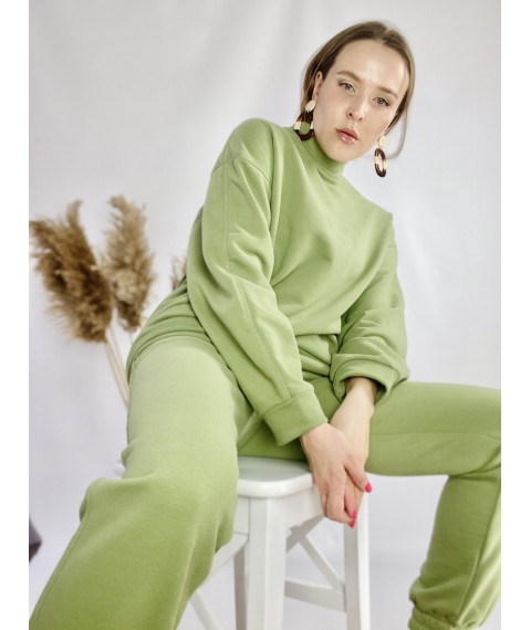 Green tracksuit for women with oversized sweatshirt made of cotton, size ML