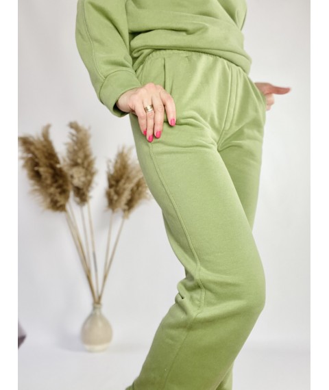 Зеленый спортивный женский костюм со свитшотом оверсайз из хлопка размер M-L