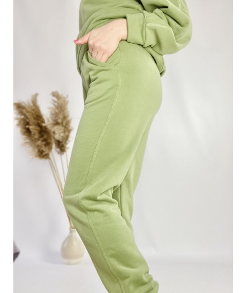 Зеленый спортивный женский костюм со свитшотом оверсайз из хлопка размер M-L