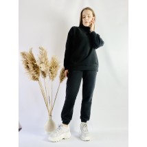 Black tracksuit for women with an oversized sweatshirt made of cotton, size ML