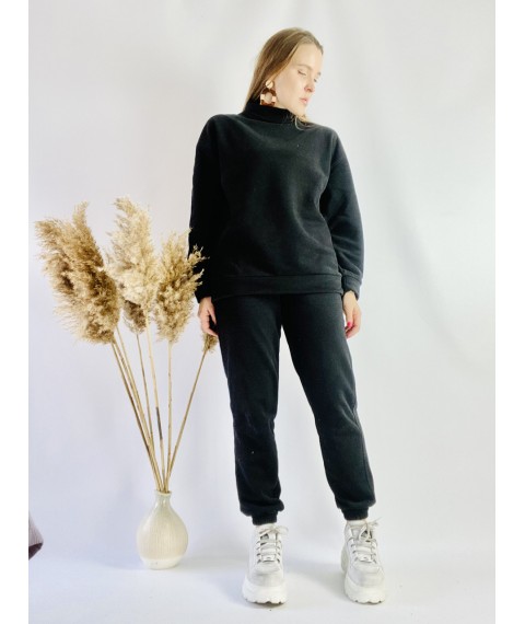 Black tracksuit for women with an oversized sweatshirt made of cotton, size ML