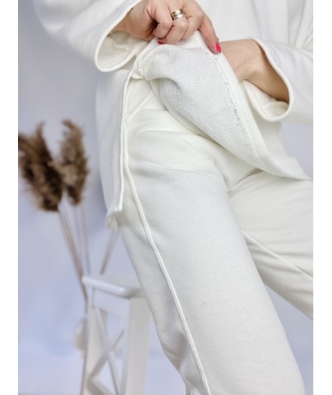 Белый молочный спортивный женский костюм с удлиненной кофтой из хлопка размер S-M